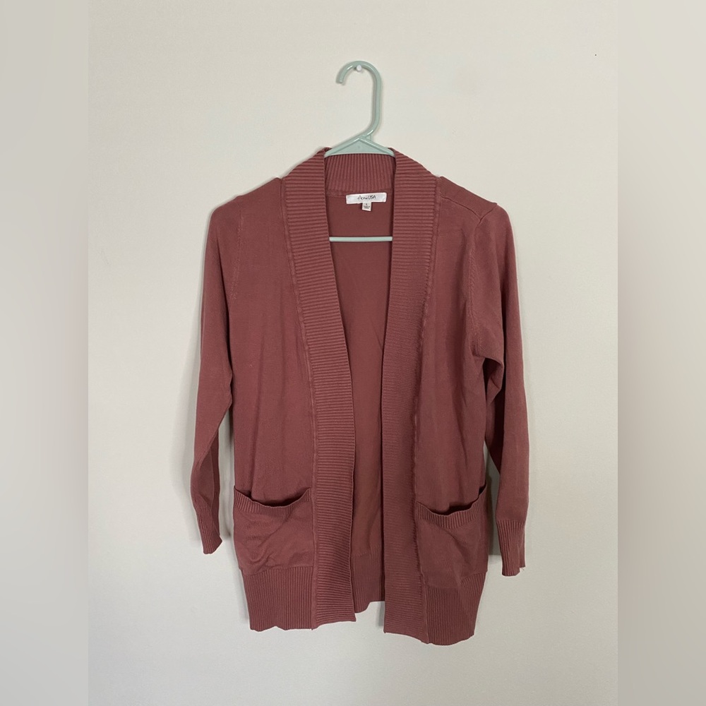 Long-Sleeve Cardigan Open Front W pockets - Sz L